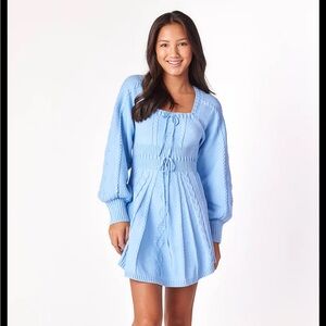 Chic Light Blue Long Sleeve Dress
